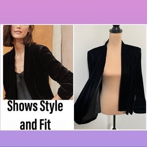 Alex Evenings Draped Open Front Velvet Jacket.